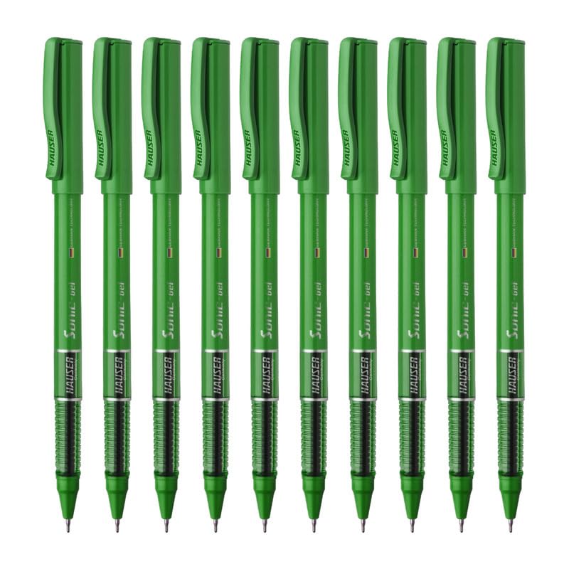 Hauser Sonic X Gel Pen Card Pack | Water Proof Ink For Smooth Flow System | Comfortable Grip With Smudge Free Writing | Sturdy Refillable Pen | Green Ink, Set Of 10 Pens-image-18