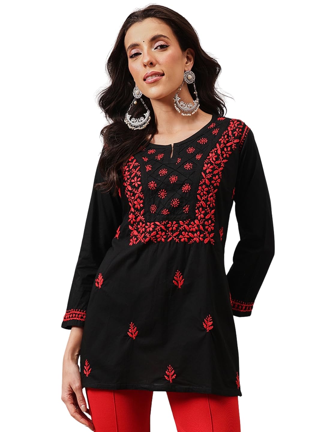 ada Cotton Straight Top Tunic Lucknowi Hand Embroidered Black Chikankari Short Kurti for Women A100131-picture-40