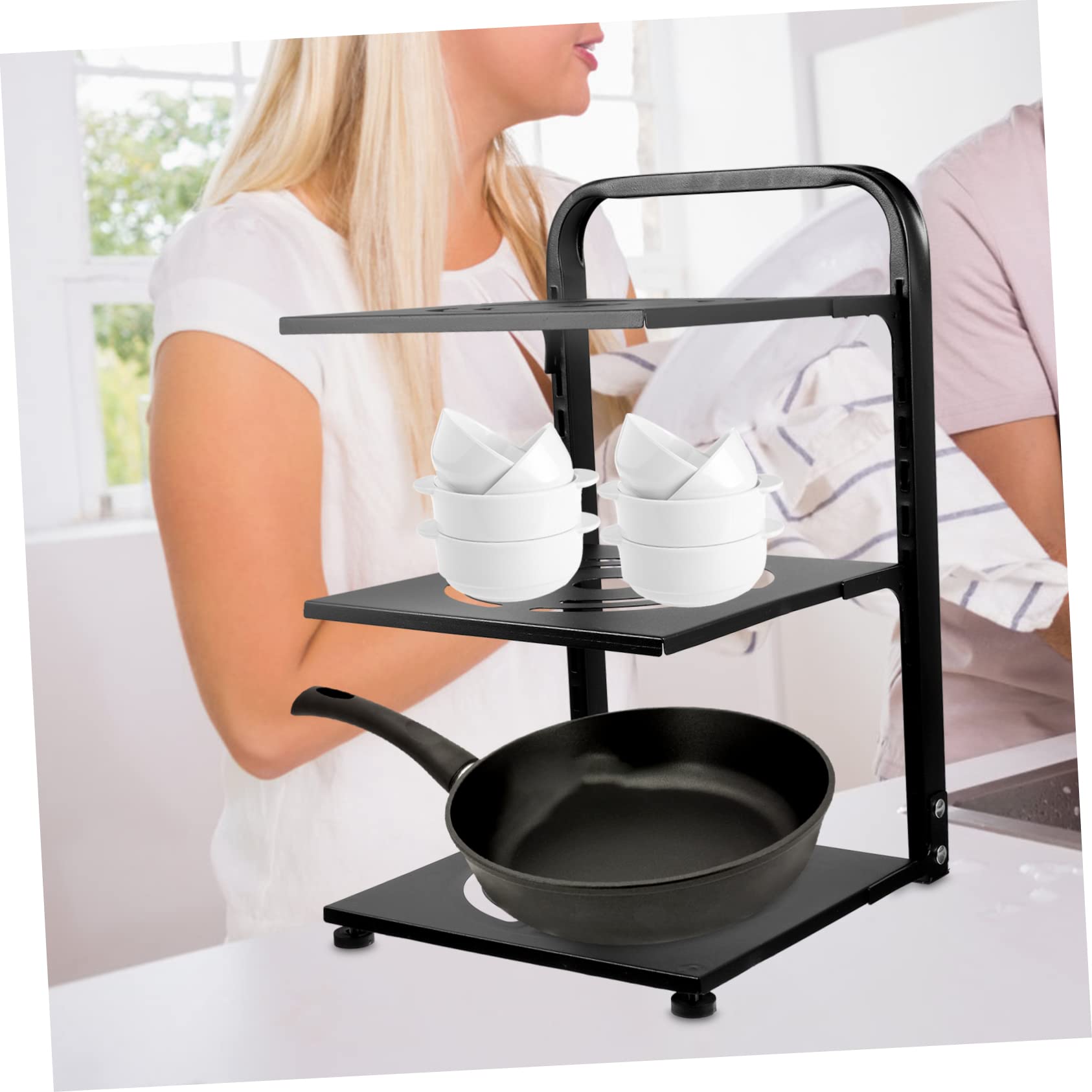Verstellbarer Küchen Topf Organizer mit 3 Ebenen aus Kohlenstoffstahl