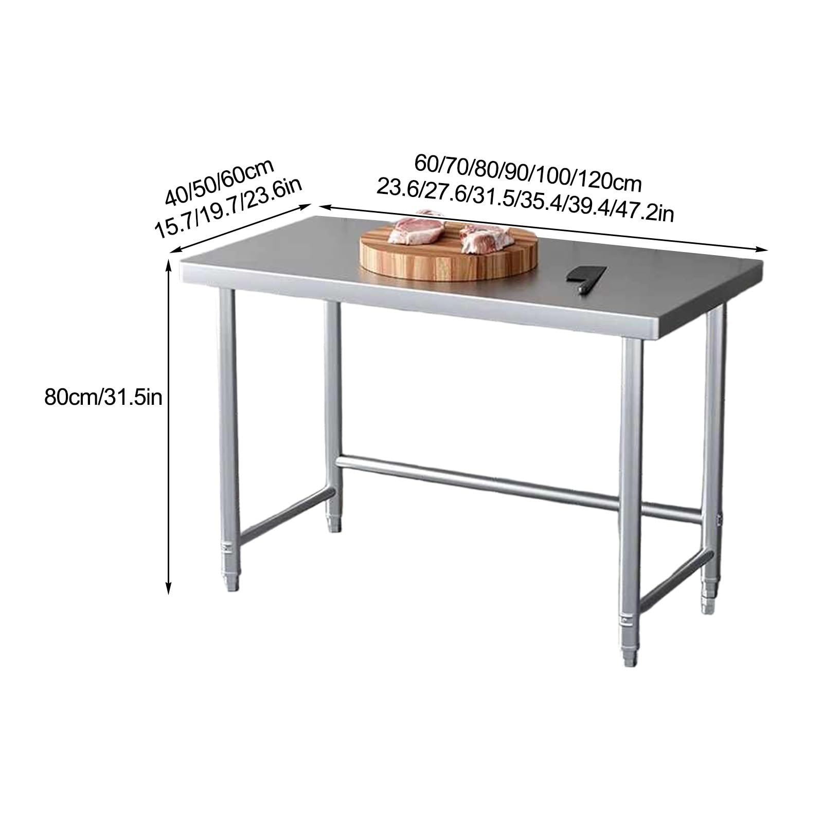 Mesa de preparación de cocina comercial de acero inoxidable, resistente para preparación de alimentos y picar, perfecta para restaurantes, hogares y hoteles (60 x 40 x 80 cm)