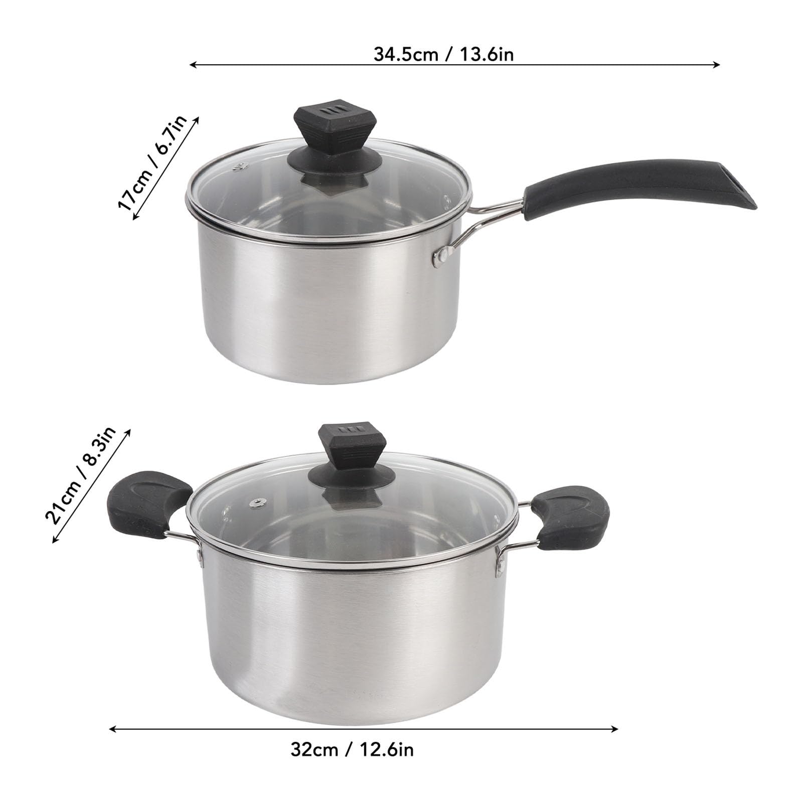 Fabater Antihaftbeschichtetes Edelstahl-Milchtopf-Sauce-Kochtopf-Set für das Tägliche Kochen. Leicht zu Reinigender Suppentopf für Hobbyköche