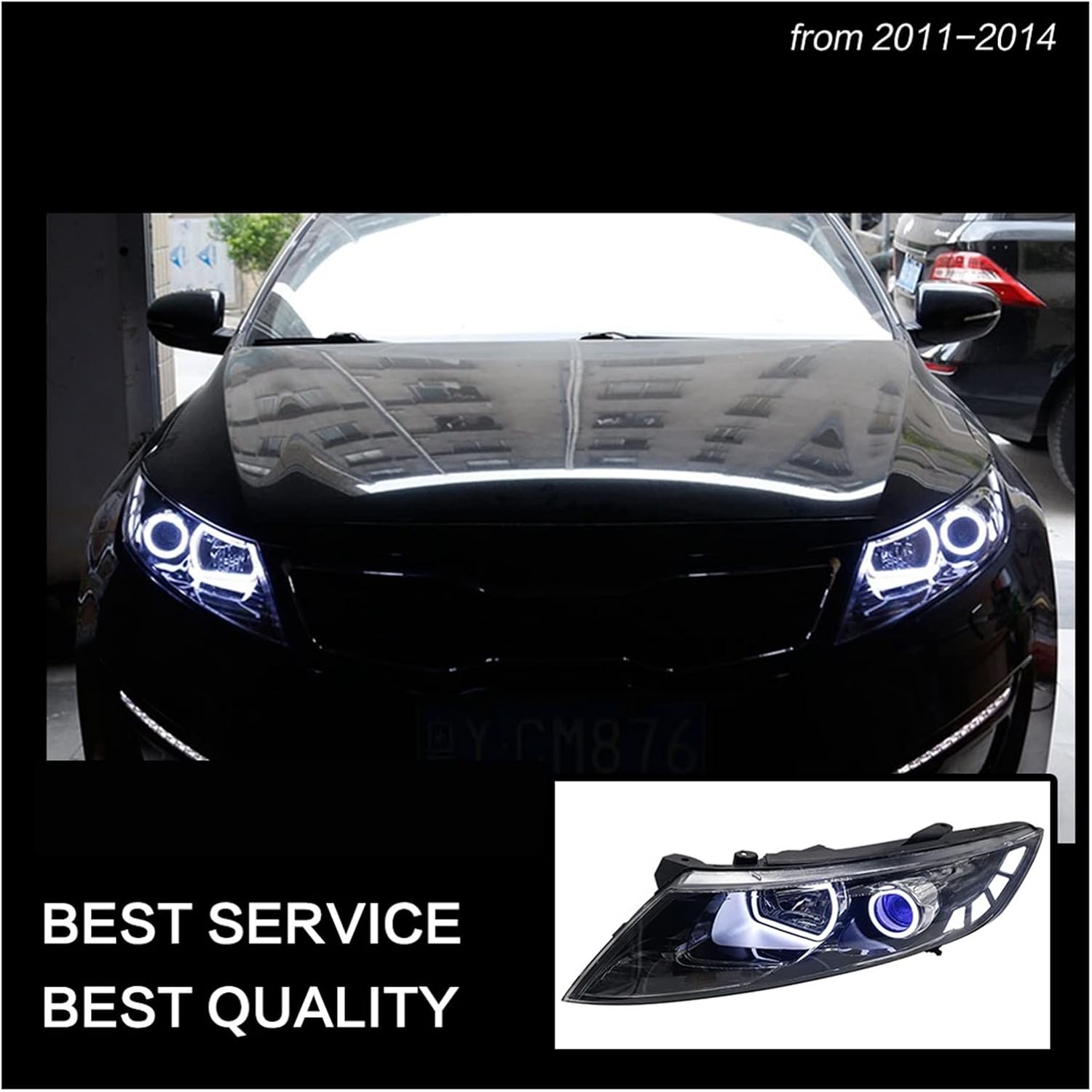 Car Styling Head Lamp Optima LED Headlight Angel Eye LED DRL Hid Bi Xenon Auto Accessories Compatible With Kia K5 Headlights 2011-2014(Headlight No Bulb)