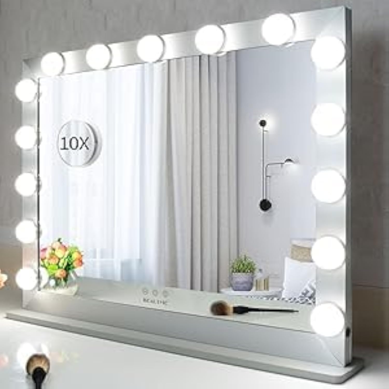 Wonstart Silver Hollywood Vanity Mirror With Lights, Make Up Mirror With 15 Bulbs For Bedroom, 3 Color Modes Adjustable Brightness, Sliver