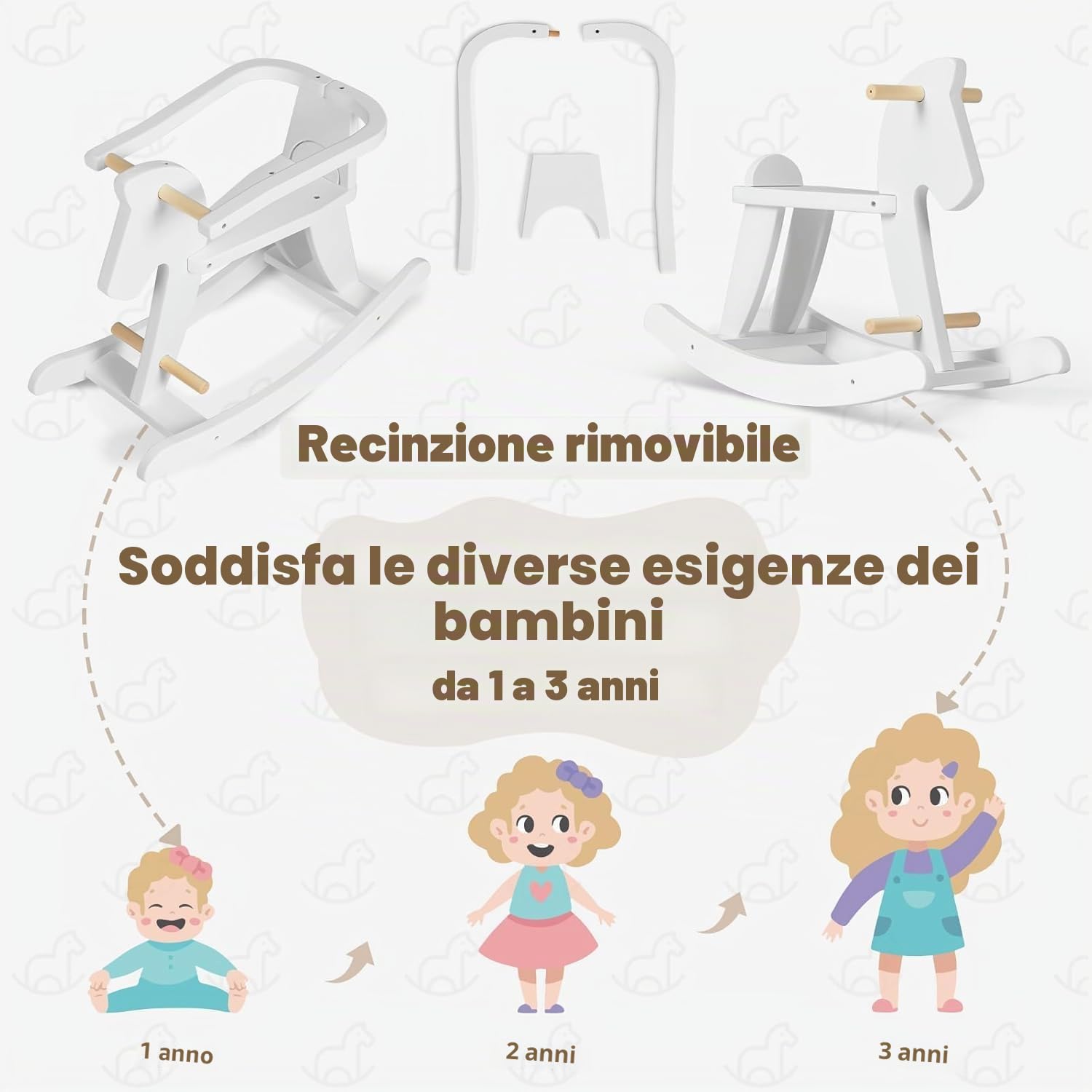 labebe Cavallo Dondolo Legno Bianco Classic, Sedia Dondolo Bambini per 6-36 Mesi, Giochi Cavalcabili Bambini/Dondolo Bambino/Dondolo Neonati Elettrico Dondolo Cavallo Bianco