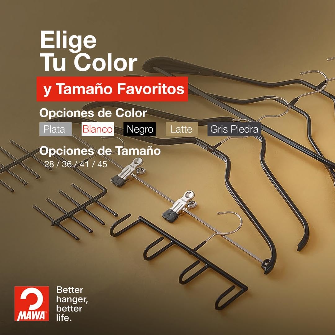 MAWA Perchas, Set de 50 Perchas Ahorra Espacio y Antideslizantes, Ideales para Camisas y Blusas, Gancho Giratorio 360°, Revestimiento Antideslizante, 45 cm, Negro