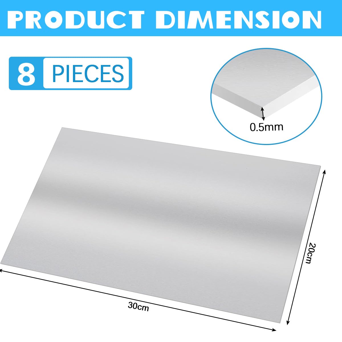 8 PCS Placas de Aluminio 30x20cm, Lámina de Aluminio para Manualidades Espesor 0,5 mm, Placa de Aluminio al Corte, Chapa de Aluminio para Industria Soldar Tallar Fecorar y DIY Joyería