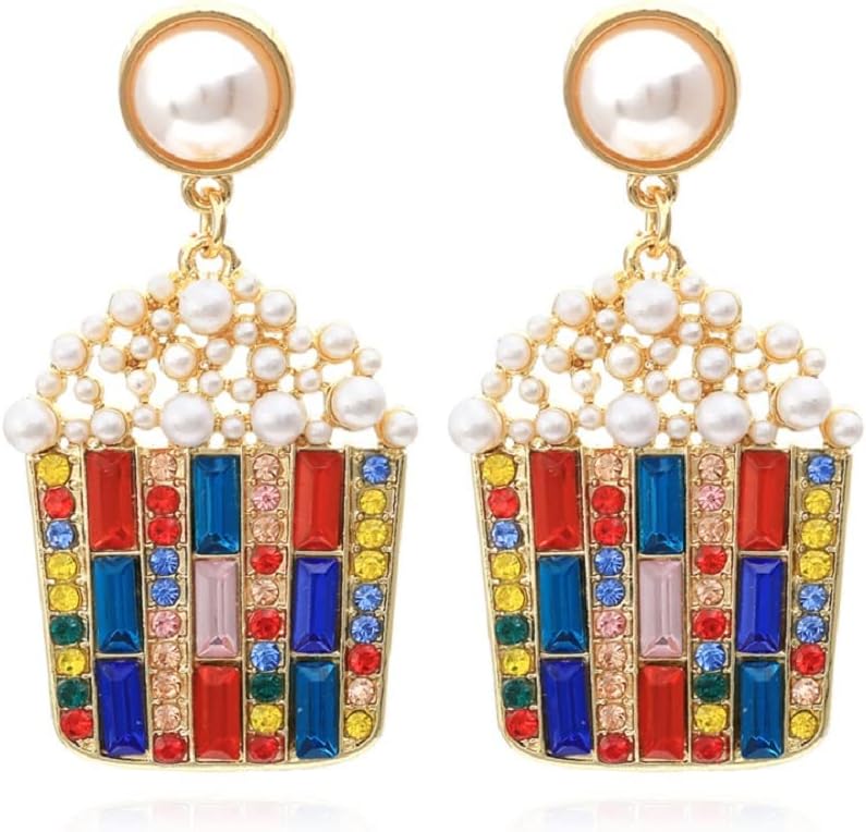 Popcorn Earrings for Women, Cute Food Snack Popcorn Earrings for Girls, Pearl Popcorn Dangle Earrings Hypoallergenic, Beaded Pearls Popcorn Drop Earrings, Popcorn Earrings Studs, Popcorn Jewelry Gifts