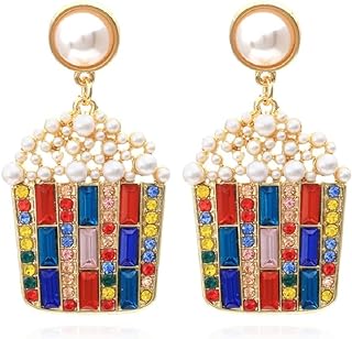 Popcorn Earrings for Women, Cute Food Snack Popcorn Earrings for Girls, Pearl Popcorn Dangle Earrings Hypoallergenic, Beaded Pearls Popcorn Drop Earrings, Popcorn Earrings Studs, Popcorn Jewelry Gifts Funny Earrings