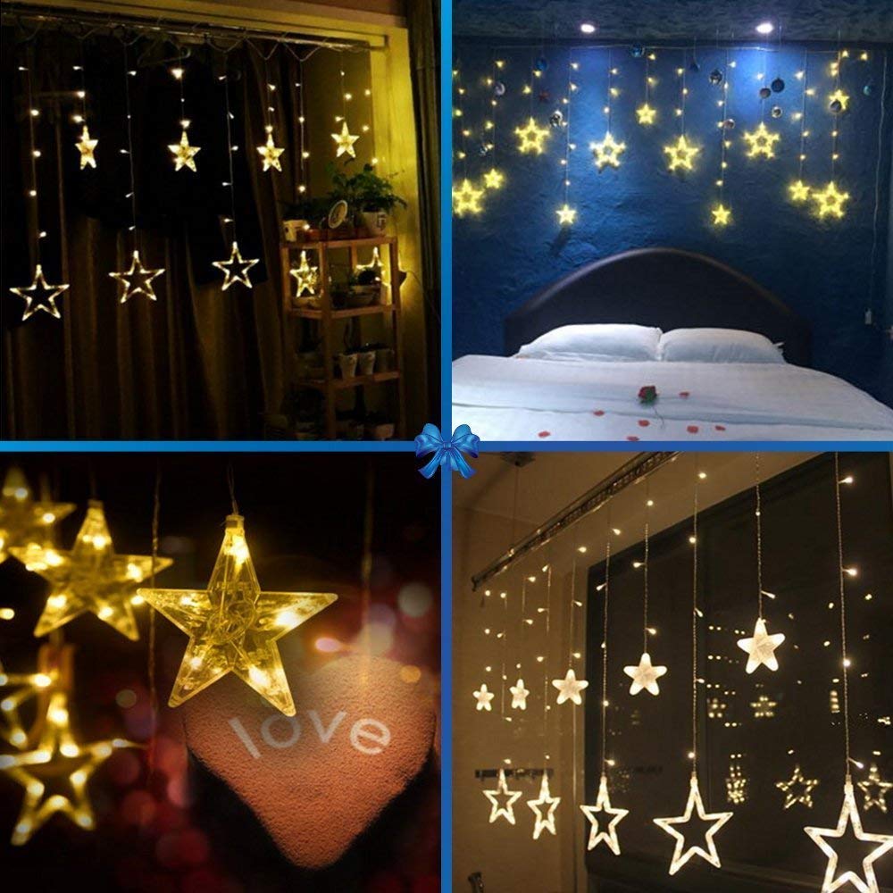 LED Rideau Lumière, 2.5m x 0.9m 138 LED 12 Étoiles Fenêtre LED Rideau Lumière avec USB à Distance (Warm White)