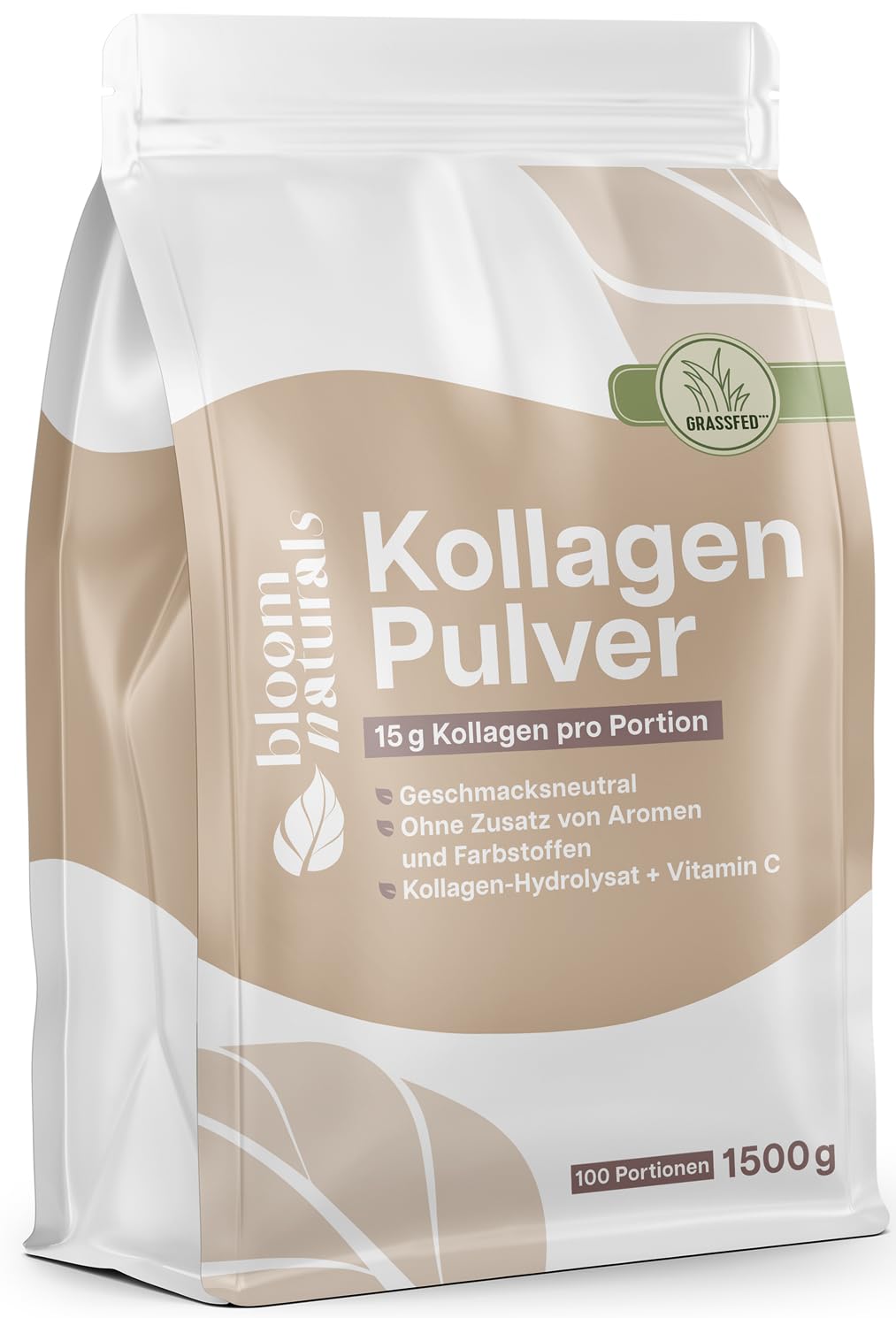 Grassgefüttertes Collagen Pulver 1500g (1,5 KG) - Hochdosiert & Geschmacksneutral Kollagen Hydrolysat Pulver, Peptid Typ 1 & 3 - Kollagen Peptide - Abgefüllt und getestet in Deutschland