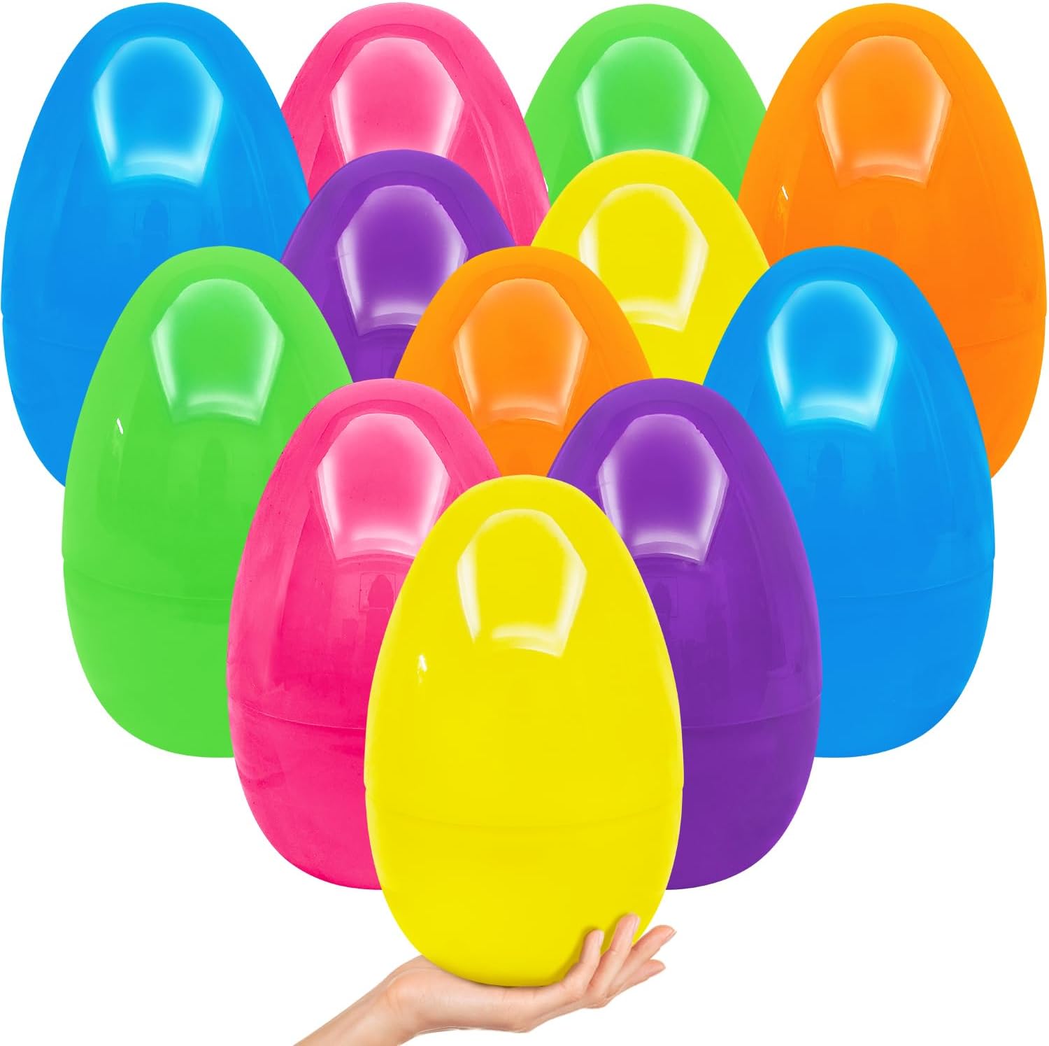 12Pcs 10'' Jumbo Large Plastic Easter Eggs for Kids Egg Hunt Basket Bag Empty Stuffers Fillers, Toys Filling Treats & Easter Theme Party Supplies Favor