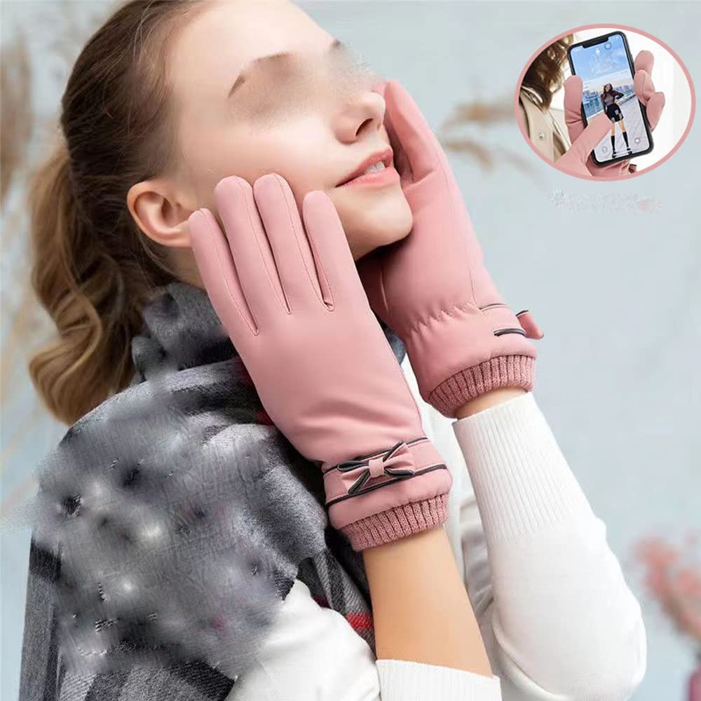 Guantes de Invierno para Mujer con Pantalla táctil, Forro Polar térmico, Guantes de Dedos completos a Prueba de Viento (Argento 1 Pieza)