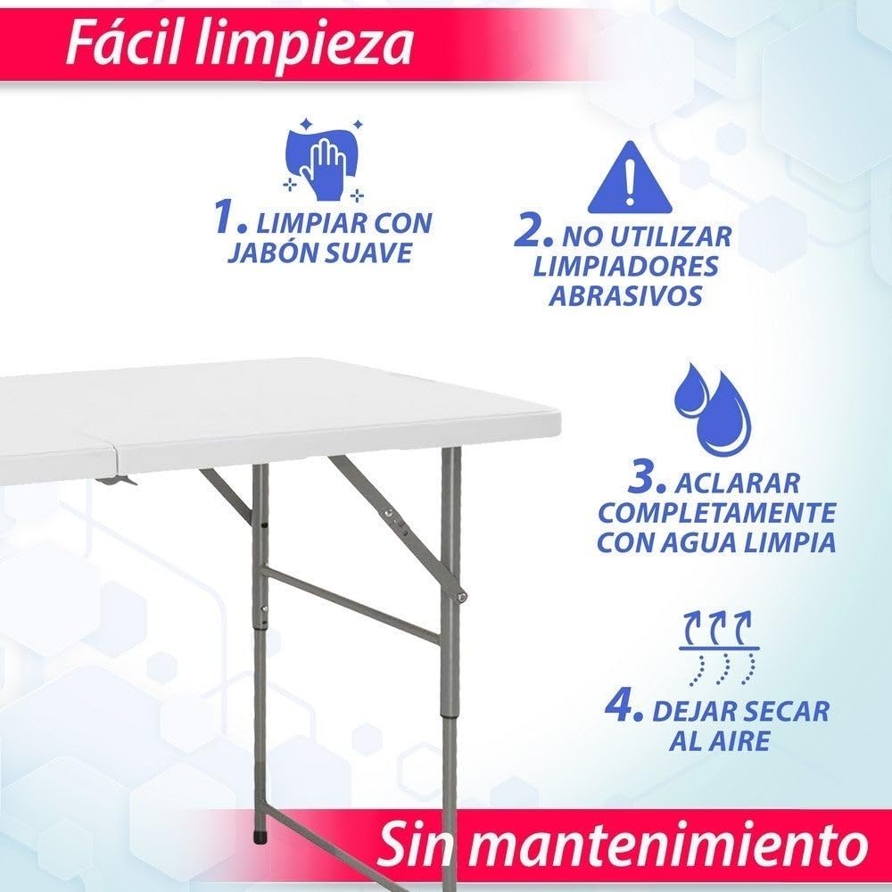 LOLAhome Mesa Plegable, Regulable en 3 Alturas, de Acero Anticorrosión y HDPE (De 122x60x74 cm) | Resistente, fácil Transporte, fácil Montaje | Ideal Acampadas, Picnic, Catering, Jardín, Terraza