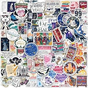 MiStar 102 calcomanías de libro de fantasía SJM, calcomanías holográficas de Acotar Bookish para Kindle, iPad, portátiles, botellas de agua, media luna, trono de vidrio, calcomanías impermeables