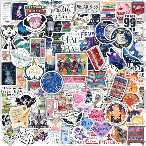 MiStar 102 PCS SJM Fantasy Book Stickers Holographic Bookish Acotar Stickers for Kindle iPad Laptops Water Bottles Crescent City Throne of Glass Merch Waterproof Decals Party Sticker Pack Gifts