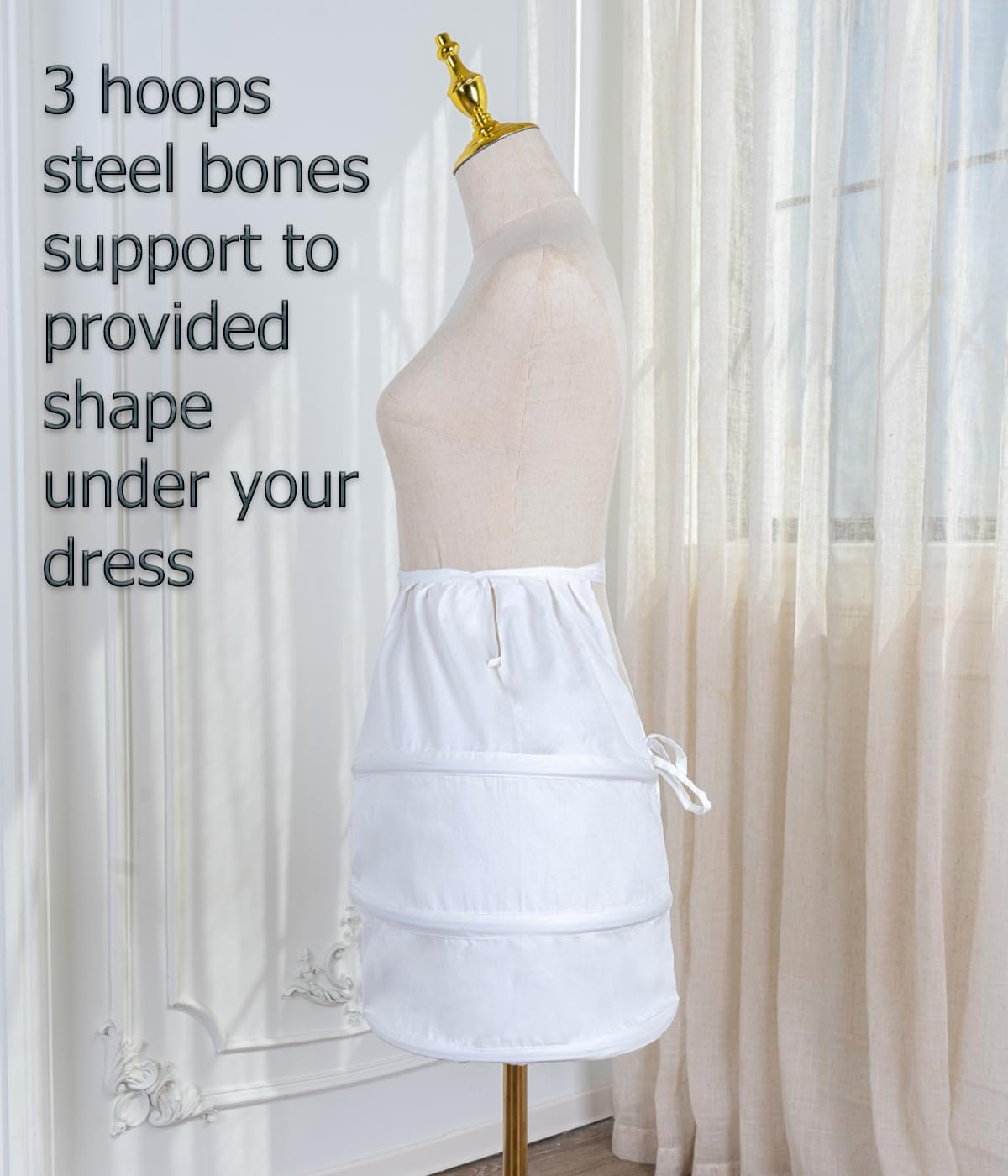 Victorian Dress Pannier Petticoat Cotton Marie Antoinette Costume Bustle Petticoat, One Size, White - Image 8