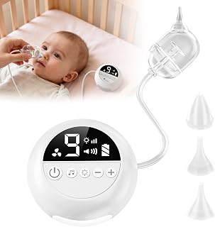 Nasensauger Baby Elektrisch mit 9 Saugstufen,7 Lichtmodi,Beruhigender Musik Und 3 GrößEn Von SilikondüSen In LebensmittelqualitäT,Baby Nasensauger Elektrisch für Kinder von 0 bis 12 Jahren