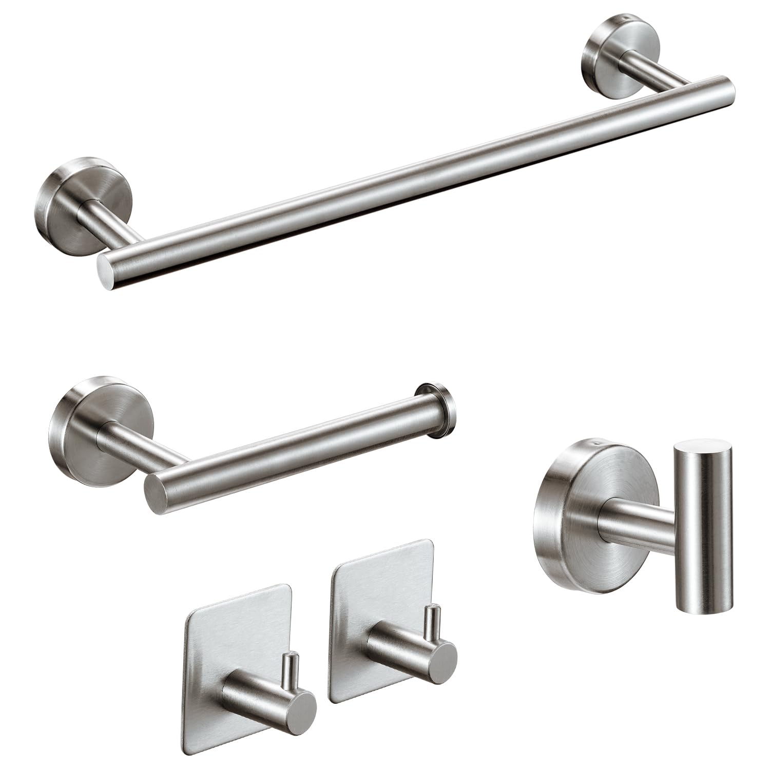 Brushed Bathroom Hardware Set, 5 Pieces Bathroom Accessories Set,Stainless Steel 16 Inch Bath Towel Bar Set Wall Mounted,Robe Towel Hooks, Toilet Paper Holder,Towel Racks for Bathroom SP-60008-2