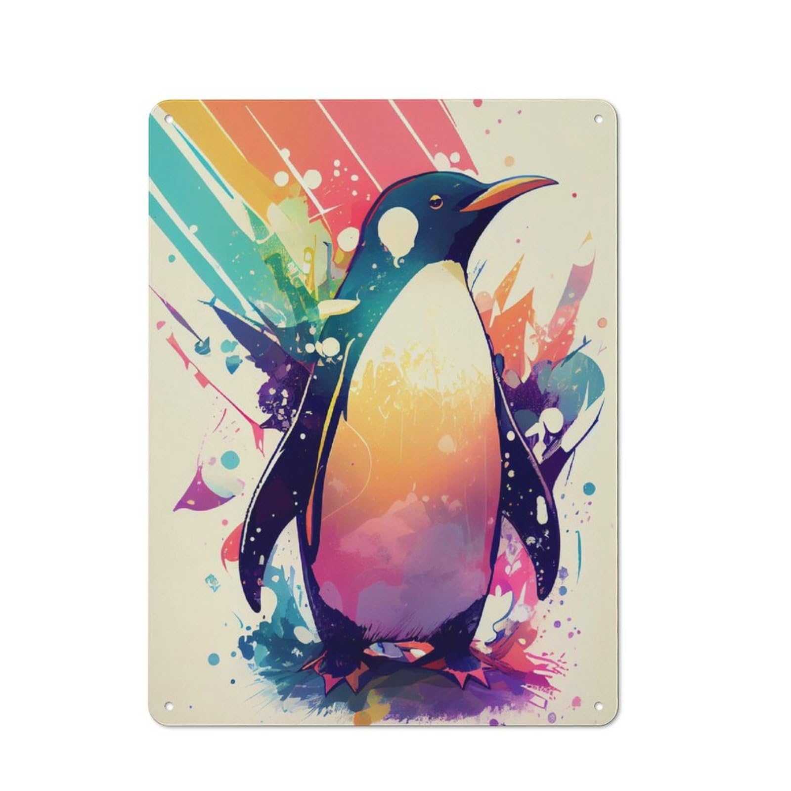 Junmoney Penguin Rainbow Workshop Style Tin Sign 40X30cm, Industrial Wall Art For Garage, Hobby Room, Office Or Man Cave