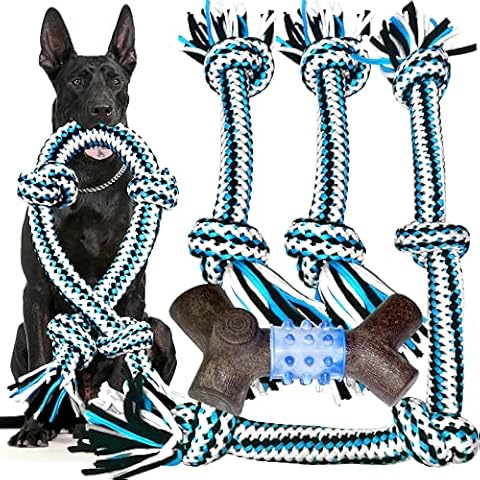 Yipetor Durable Dog Chew Toy for Aggressive Chewers,Beef Flavored Power Durable Dog Bone Teething Chew, Indestructible Cotton Rope Toys, 4Pack Training Toys for XL Dogs (Multicolor) Cover