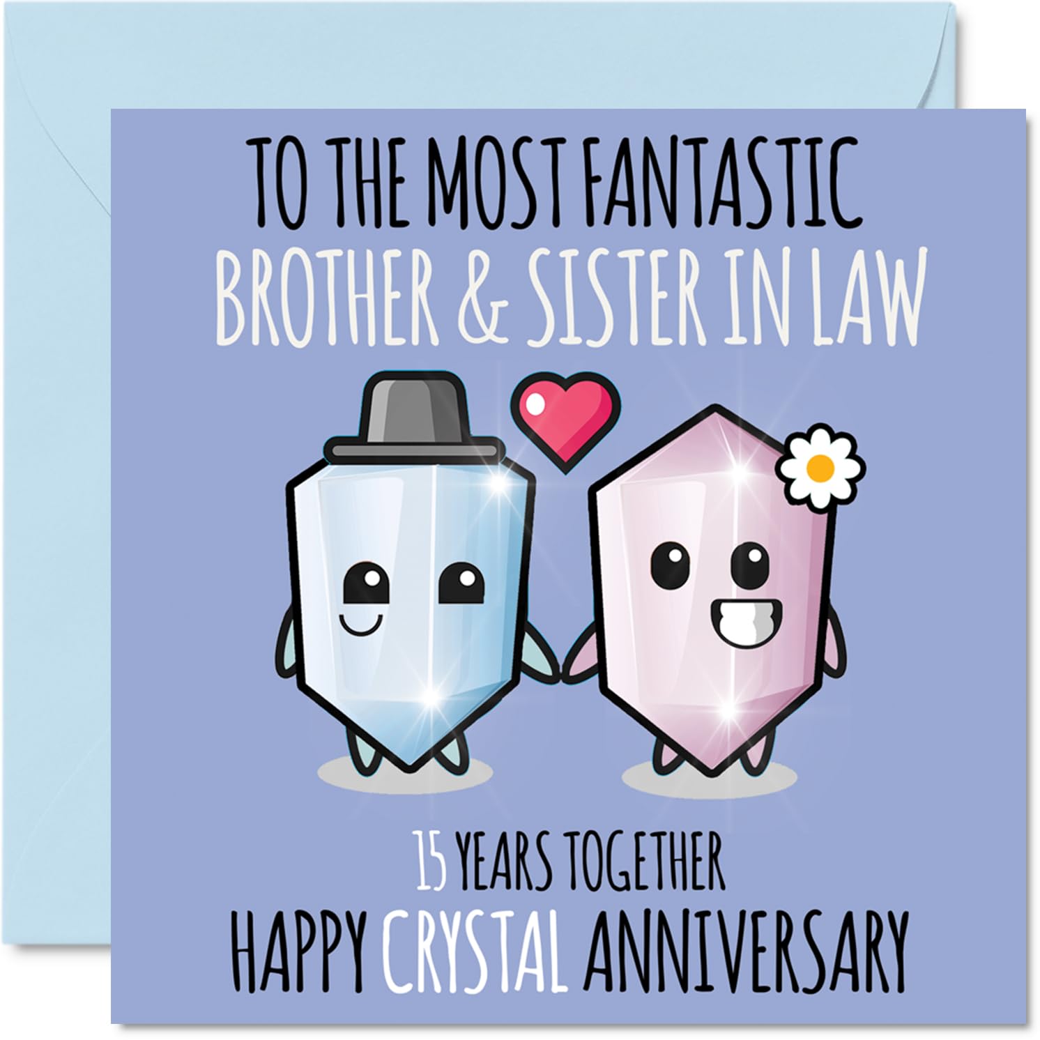 Cute Crystal Anniversary Card for Brother & Sister In Law - 15 Years Together - Happy 15th Wedding Anniversary Cards for Sister In Law Brother, 145mm Greeting Cards Anniversaries