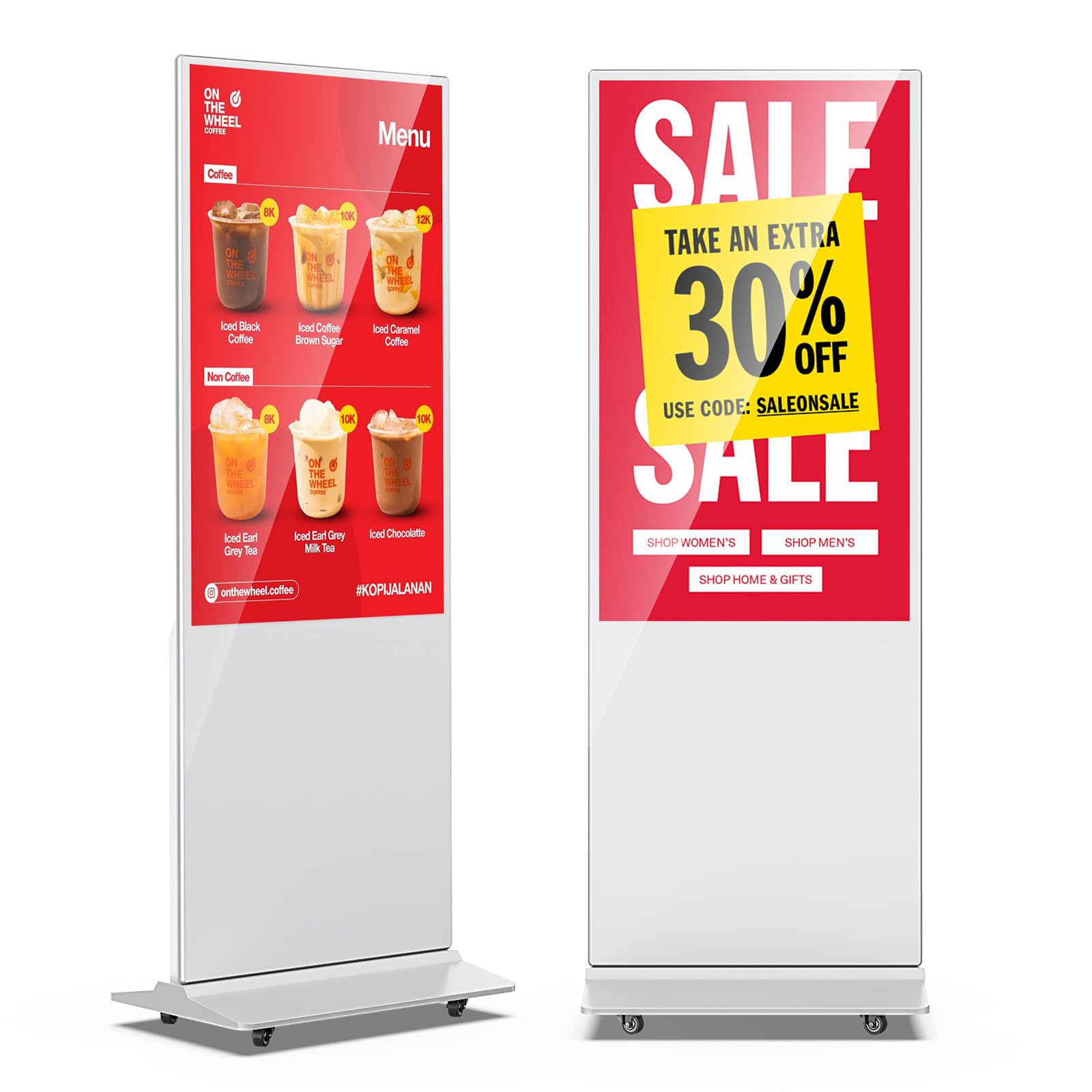 49 Inch Digital Signage Display, Indoor Floor Standing Advertising Display Kiosk Android System,Commercial LCD Totem Support HDMI-in,Store Displays Screens and Lifetime CMS System(White)
