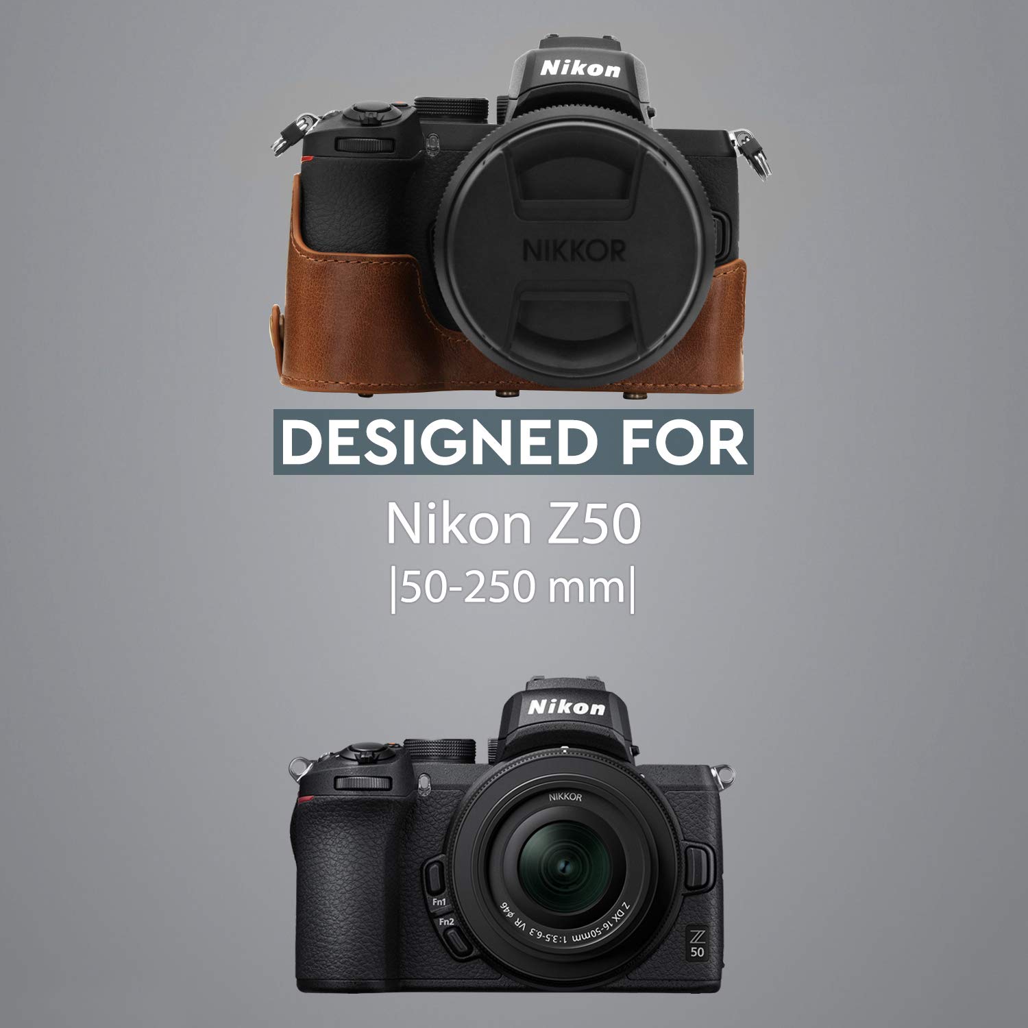 MegaGear Echtleder Kameratasche Für Nikon Z50 (16-50 Mm) – Maßgeschneidert, Mit Batteriezugriff, Schützend