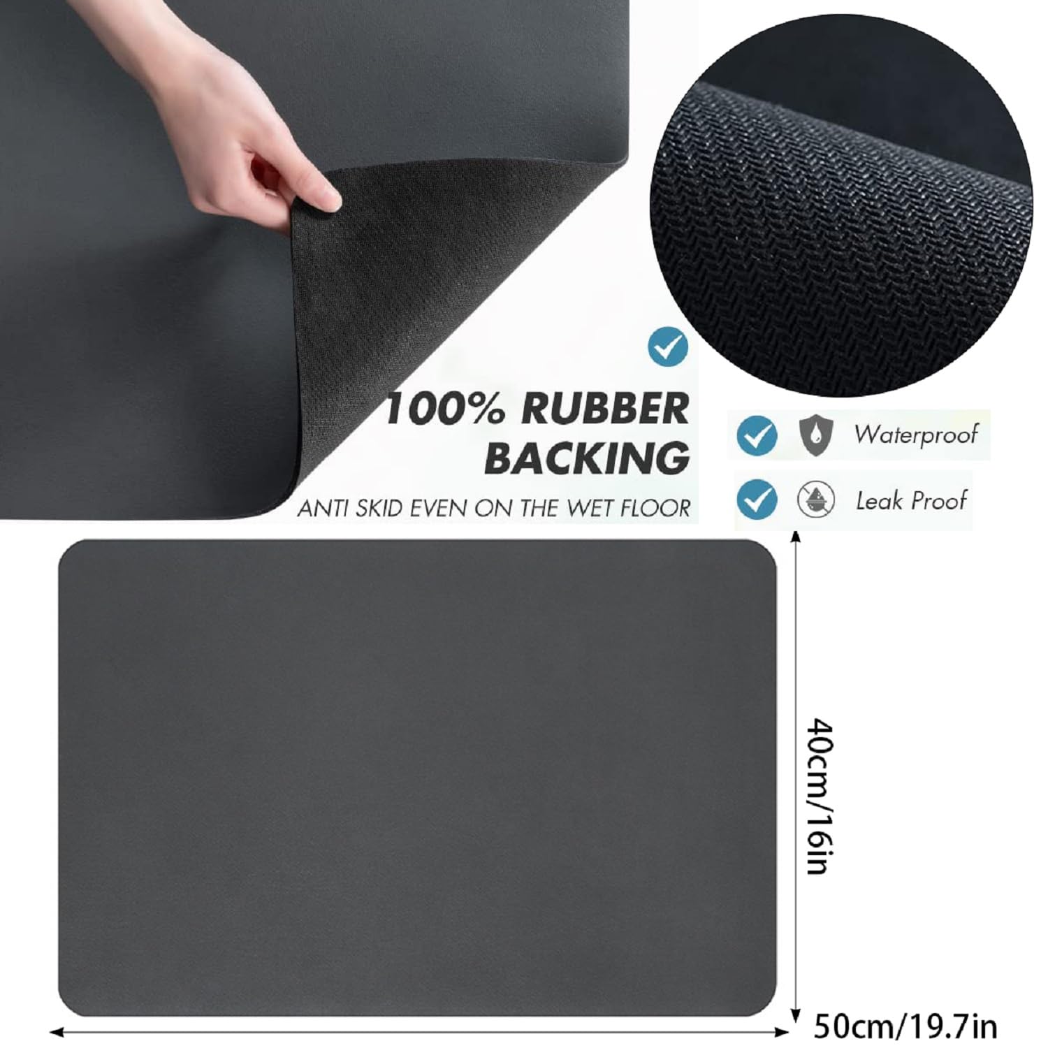 Tappetino per macchina da caffè, 50 x 40 cm, tappetino scolapiatti per bancone della cucina e bar, per nascondere le macchie, tappetino assorbente con retro in gomma, nero