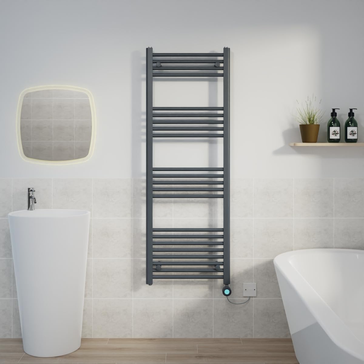 Warmehaus 800W Electric Thermostatic Heated Towel Rail Bathroom Radiators Straight with LCD Display Timer - Anthracite - 1400x500mm