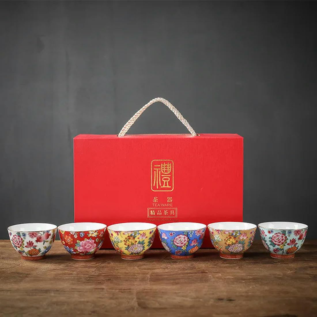 Juego de Tazas de té esmaltadas de Porcelana Blanca, Taza de té de cerámica Pintada a Mano, Sombrero de Flores, Juego de té de Kung Fu, tazón de té, 6 uds.