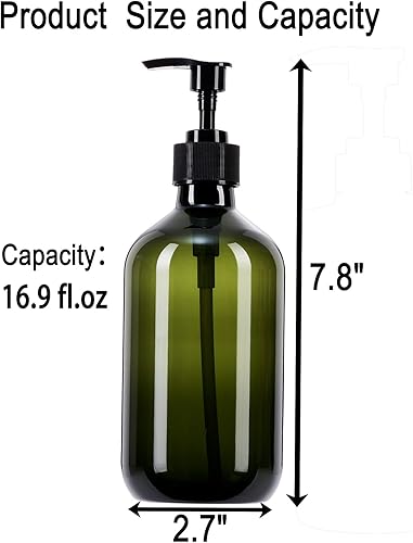 Miniatura 8 de Champú acondicionador y dispensador de botellas de plástico recargable con bombas de plástico, paquete de 3 botellas de ducha de 16 onzas con 6