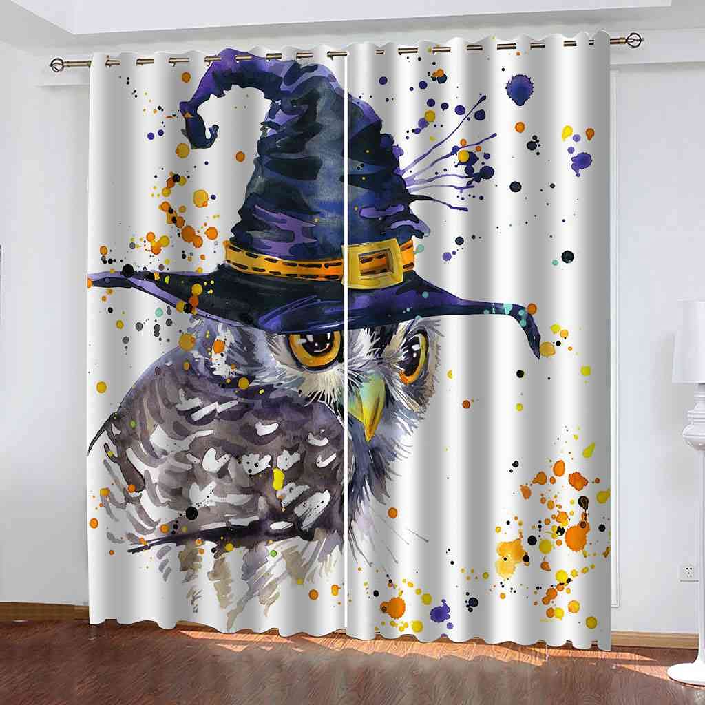 Rideaux occultants hibou aquarelle style moderne pour le salon