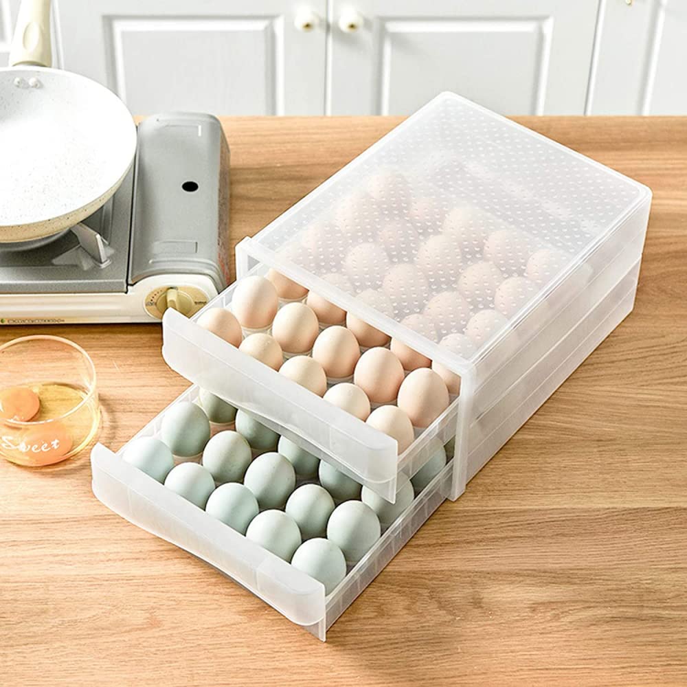 Bandeja de plástico para huevos, Caja for Huevos 60 Compartimentos Doble Cajón Apilable
