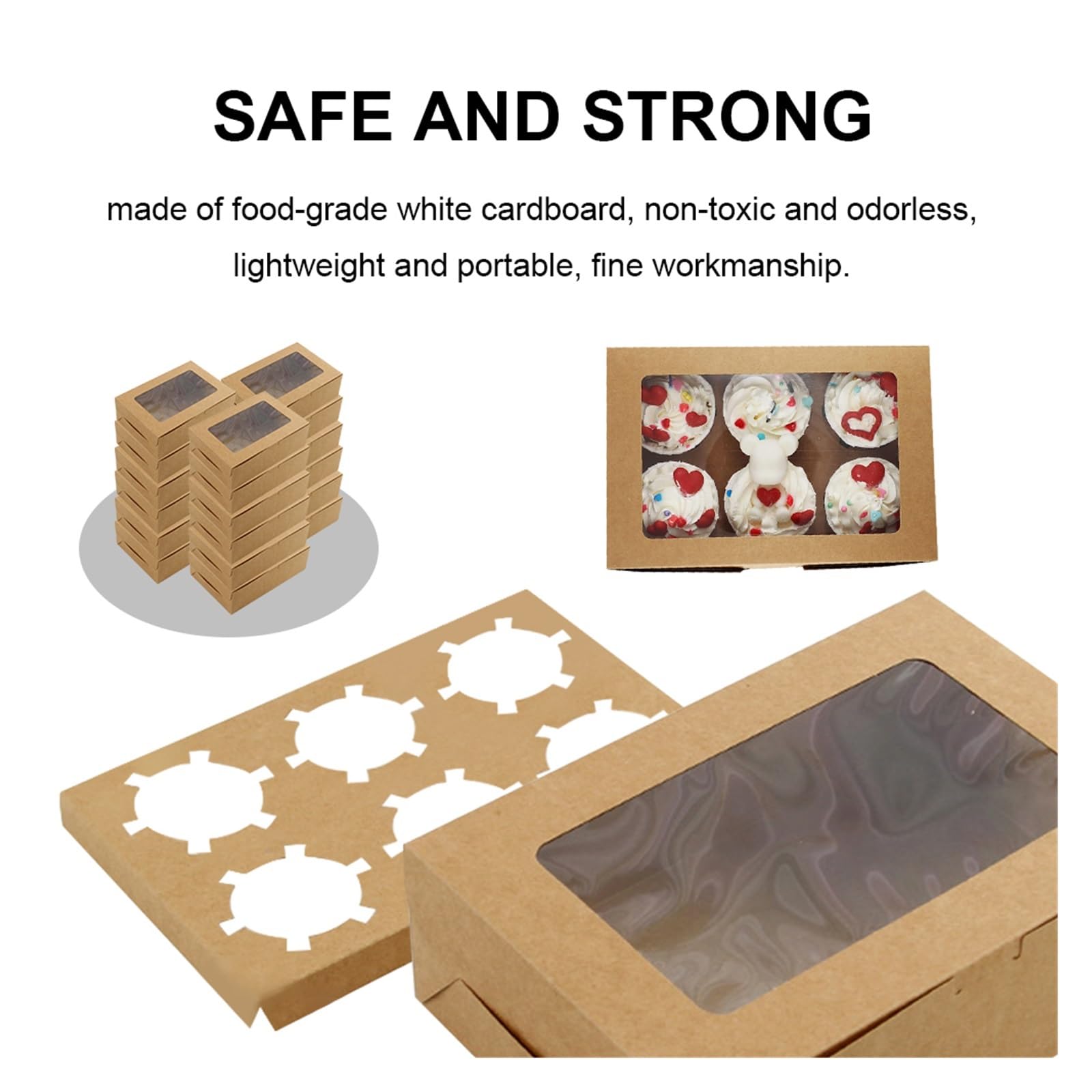 Cajas para Cupcakes 20 recipientes for Cupcakes con Ventana e Inserciones, 6 Cajas de Galletas, Cajas de golosinas for Galletas, Muffins, Cupcakes Caja De Pasteles(White)
