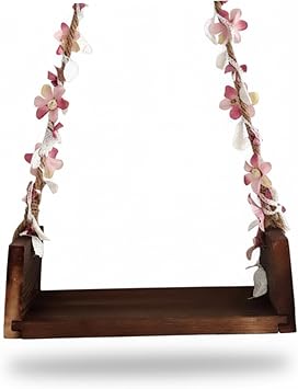 Newborn Swing Photo Prop, Newborn Swing, Wooden Baby for Photography - Macrame Hanging Seat with Floral Rope for Photo Props, Safe & Comfortable