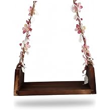 Newborn Swing Photo Prop, Newborn Swing, Wooden Baby for Photography - Macrame Hanging Seat with Floral Rope for Photo Props, Safe & Comfortable