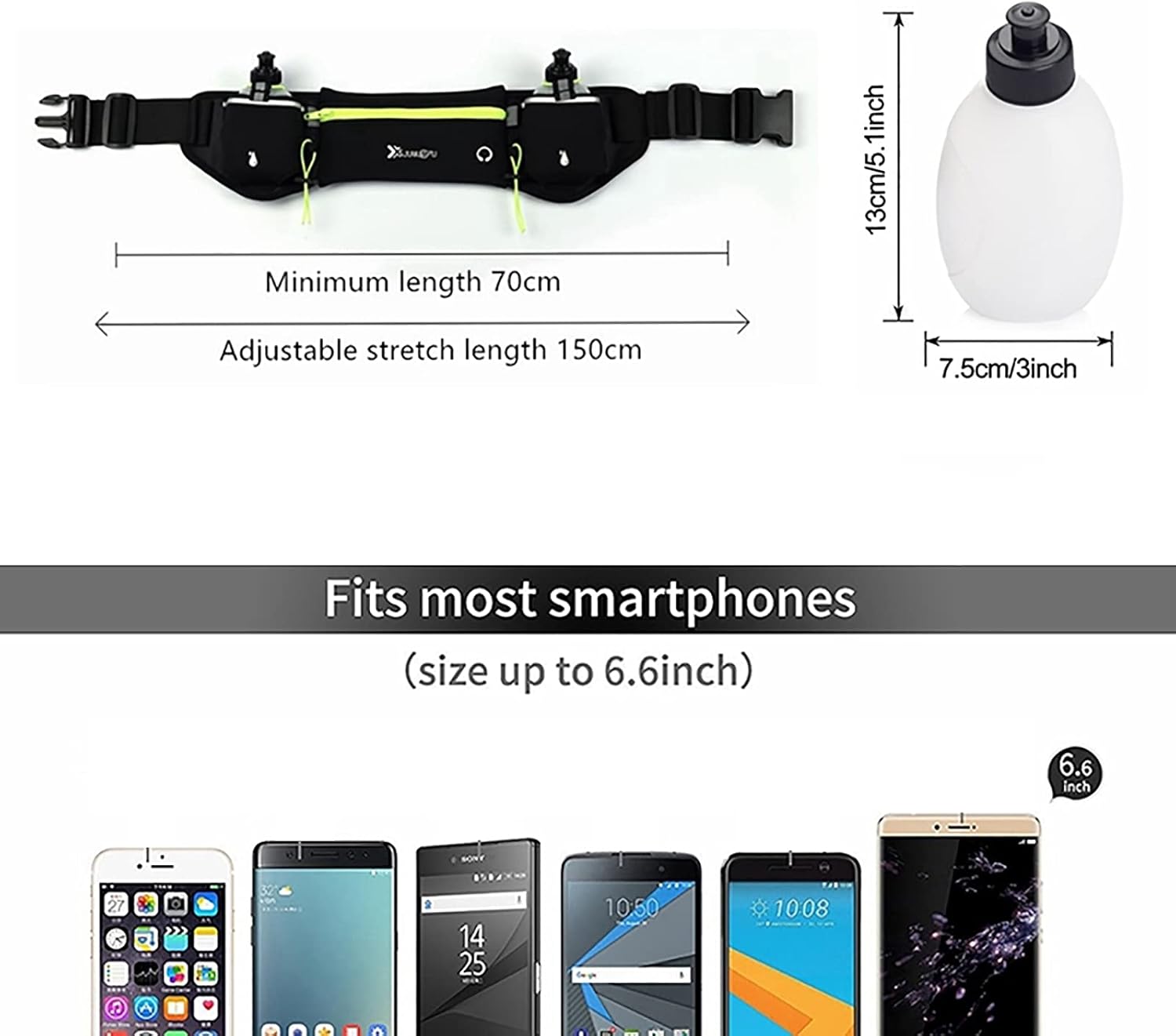 HB1 Running Belt Fanny Pack with Water Bottles Outdoor Riding Multifunctional Fitness Waterproof for Phone Key Waist Bags Include Two Water Bottle