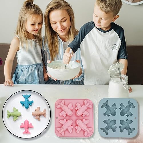 Miniatura 4 de Paquete de 2 moldes de silicona para avión, bandeja de molde para hornear con temática de aviones de 4 cavidades, herramienta de horneado para baby