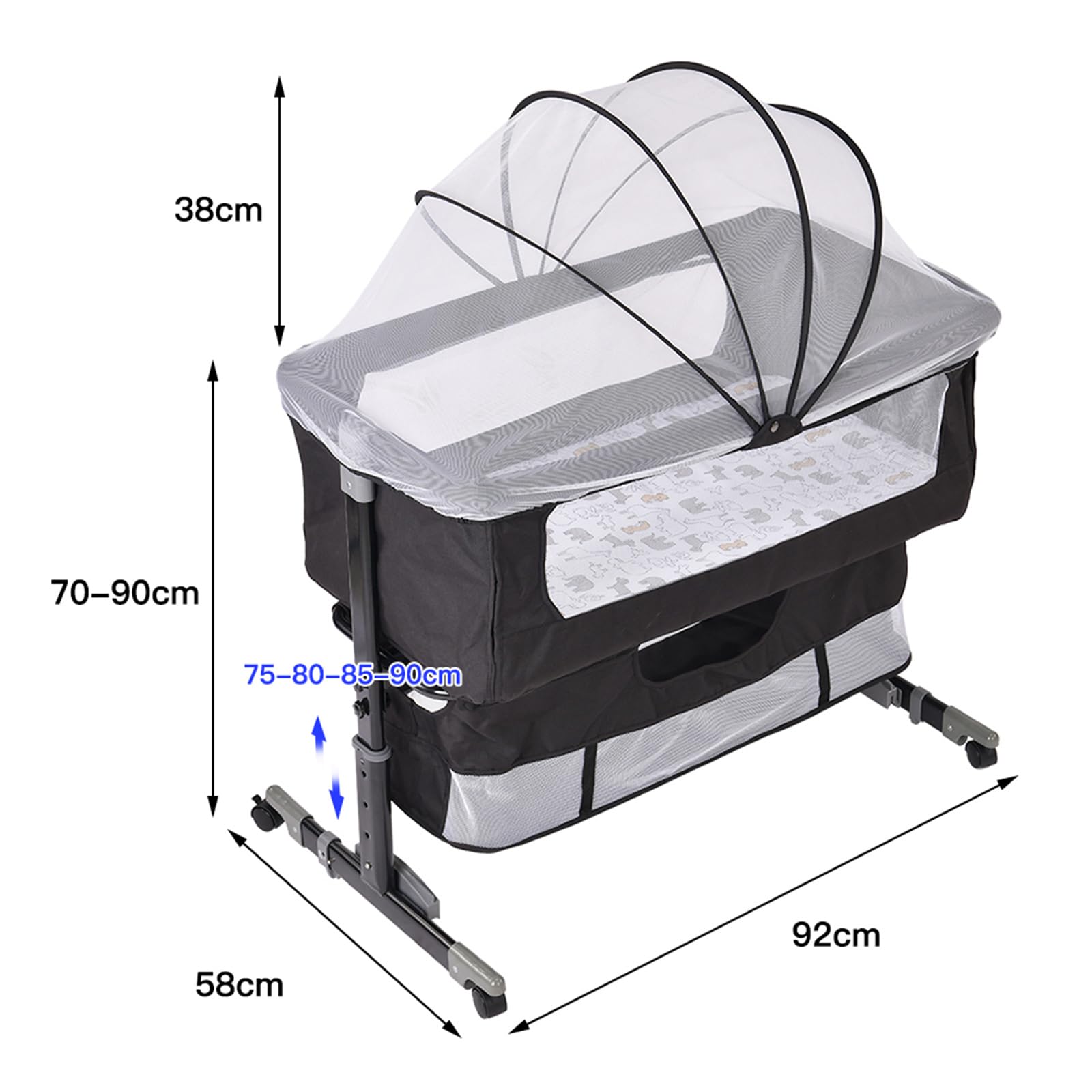 homewell Cododo Bebe 3 in 1 Letto Culla per Neonati, Letto Portatile con Borsa Portaoggetti, Ruote E Zanzariera