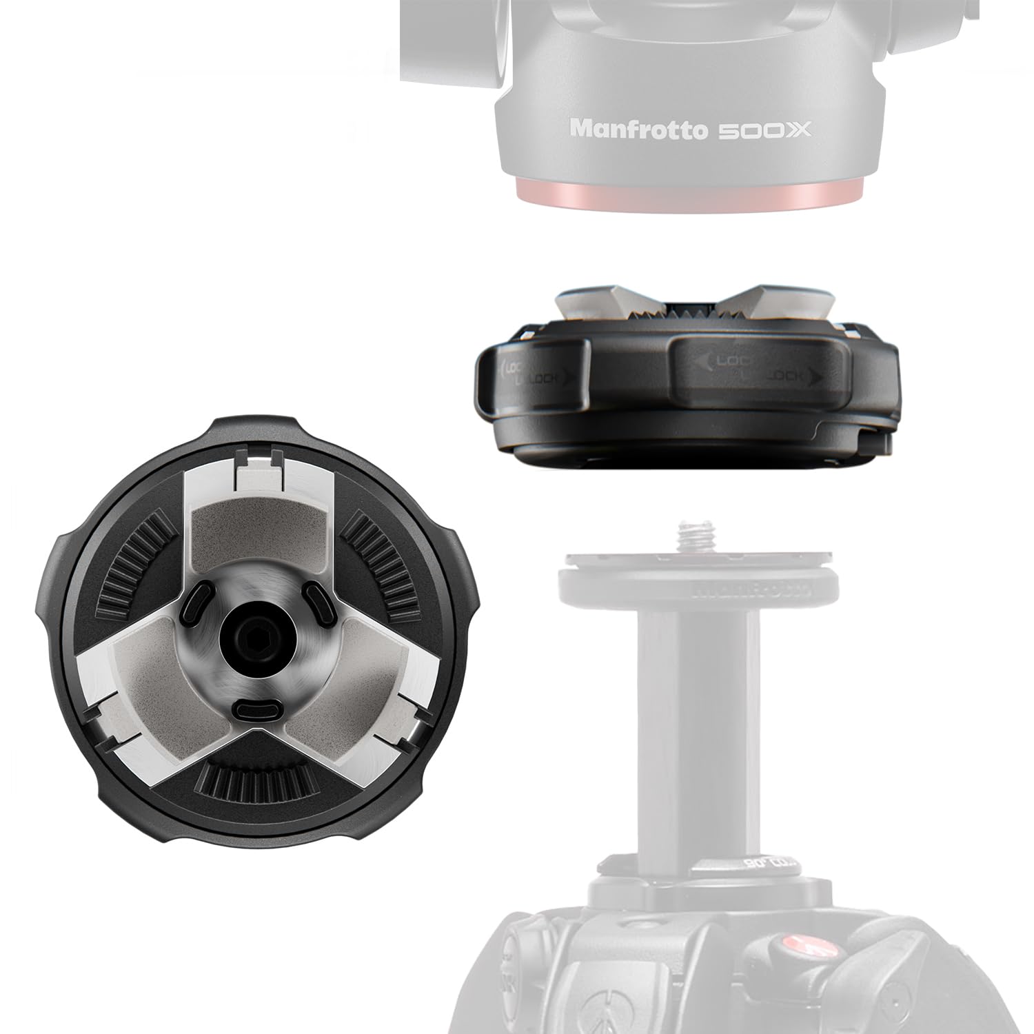Manfrotto XCHANGE Base, Quick Release Mount, Universal 3/8" Thread, Supports Up to 20kg, Compatible with XCHANGE Plate and Manfrotto XCHANGE Head, for Photo & Video Gear