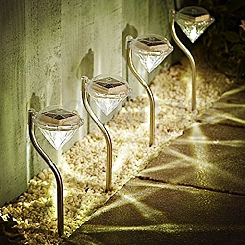 NEW DIAMOND GARDEN STAKE LIGHTS BORDER STAINLESS STEEL POST OUTDOOR SOLAR LED 4