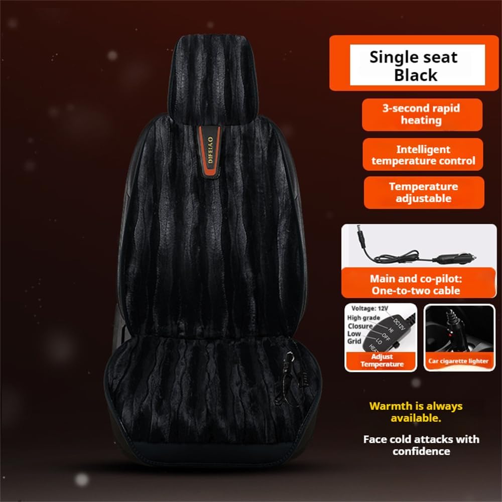 Winter Plush Car Seat Cushion Set for Front Seats, Soft Short Velvet Warm Cover with Non-Slip Bottom, Universal Fit Car Interior Protector for Driver & Passenger (Black)