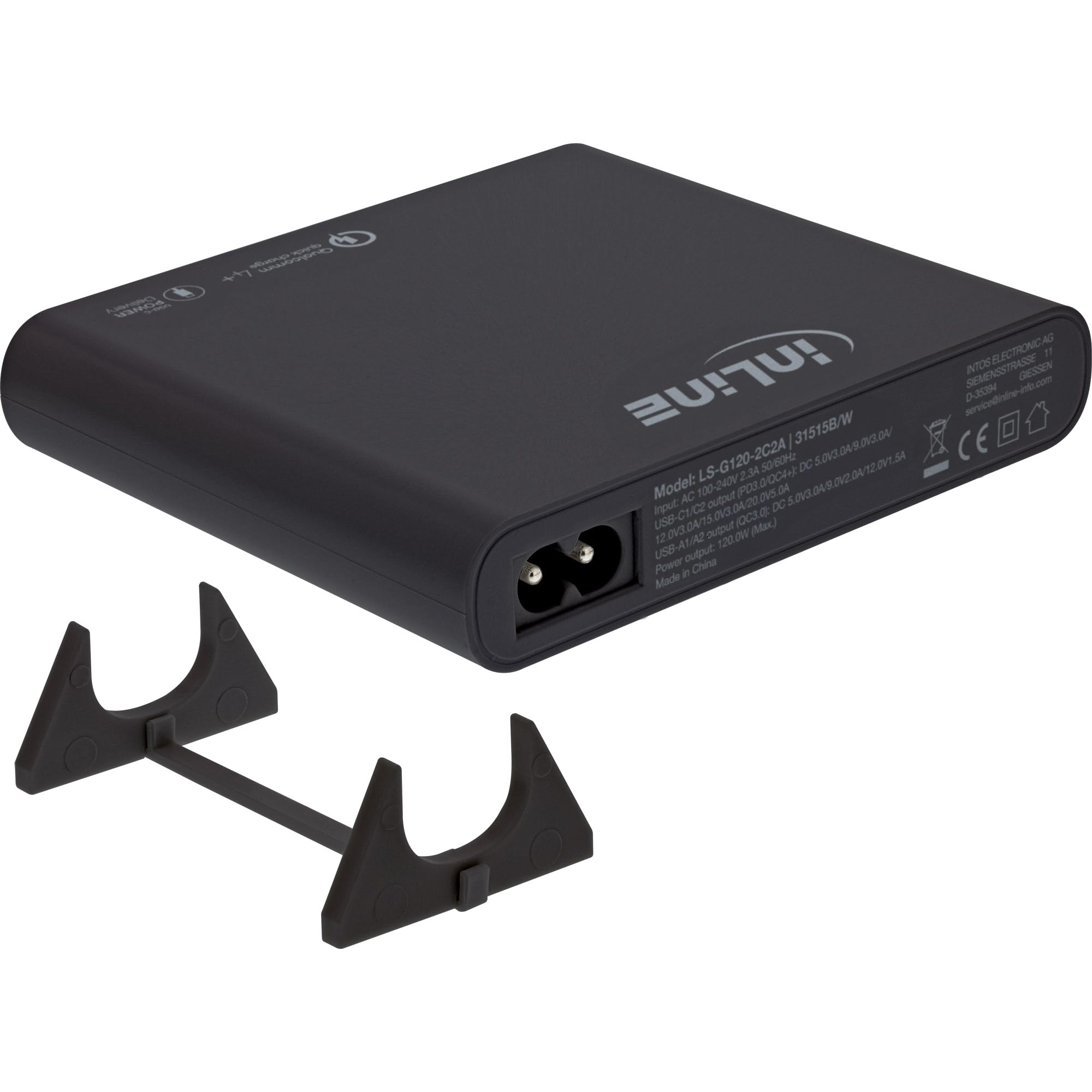 InLine USB Netzteil, GaN Ladegerät, 4-Port, 2X USB-C + 2X USB-A, 120W, Power Delivery & QuickCharge, kompakt, schwarz, 31515B