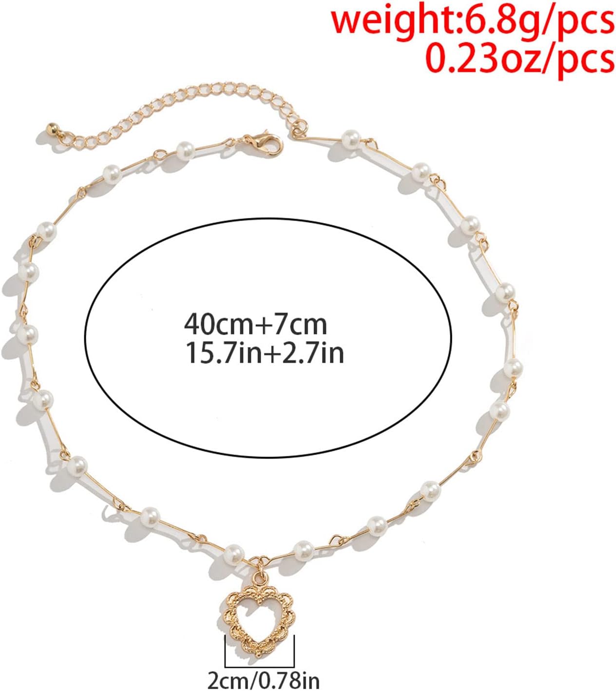 Bohemian Love Heart Pendant Necklace Vintage Station Pearl Necklace Choker Hollow Heart Choker Necklace Gold Pearl Chain Necklace Jewelry for Women - Image 5