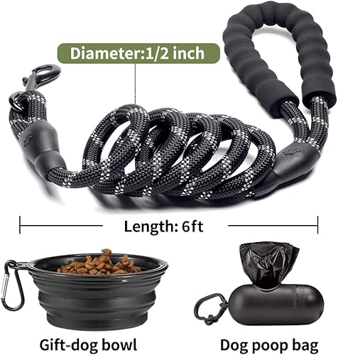 Miniatura 80 de COOYOO - Conjunto de 2 correas para perro de 5 pies, de alta resistencia, cómodo mango acolchado, correa reflectante para perros medianos y grandes