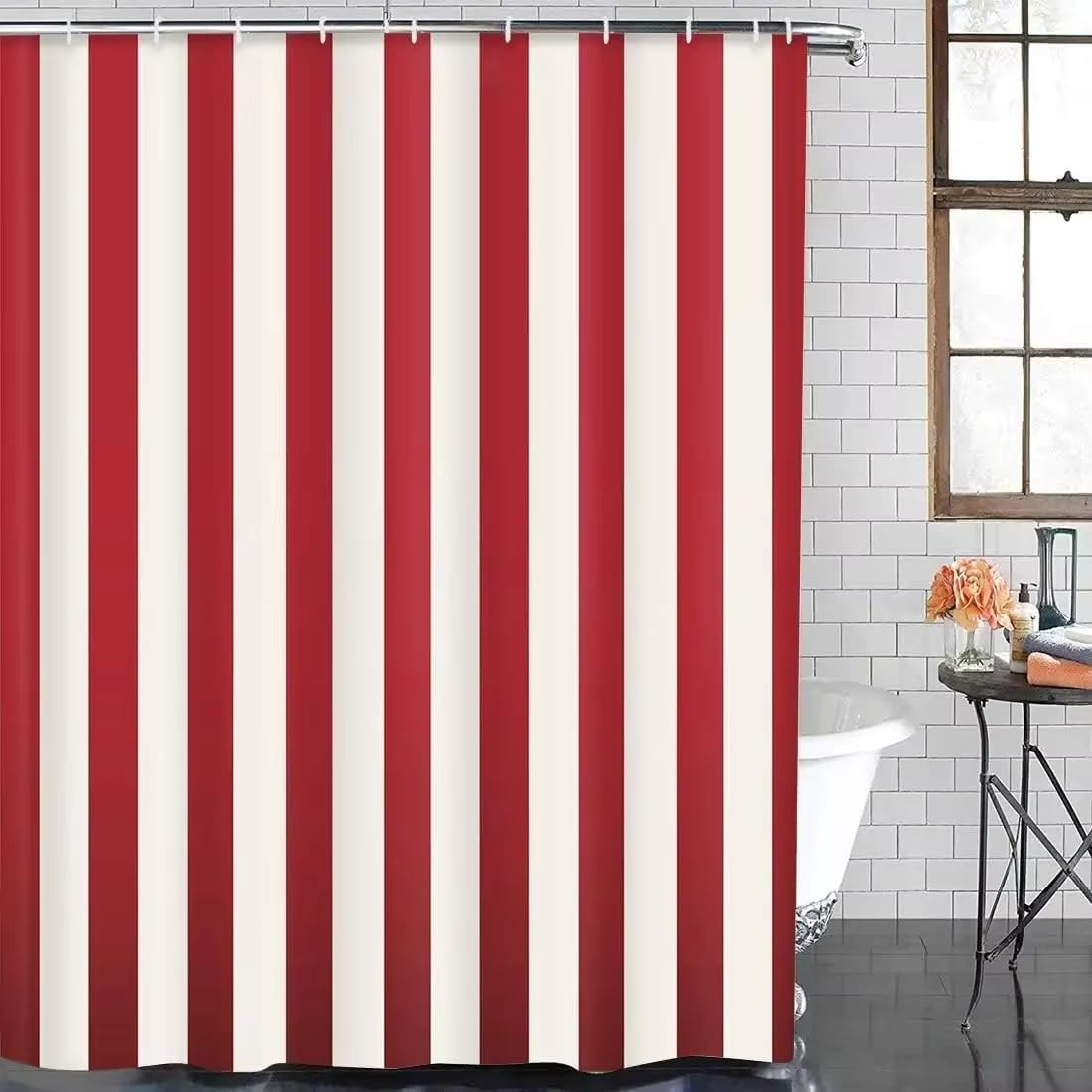 Rideau de douche à rayures blanc et coloré moderne en polyester 100x180cm