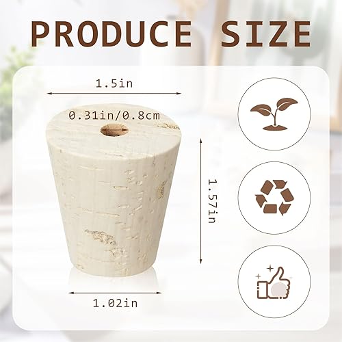 Miniatura 2 de 3 corchos de fermentación perforados para la mayoría de corchos cónicos de vidrio de 1, 3, 5, 6 galones, tapones de madera con esclusa de aire para