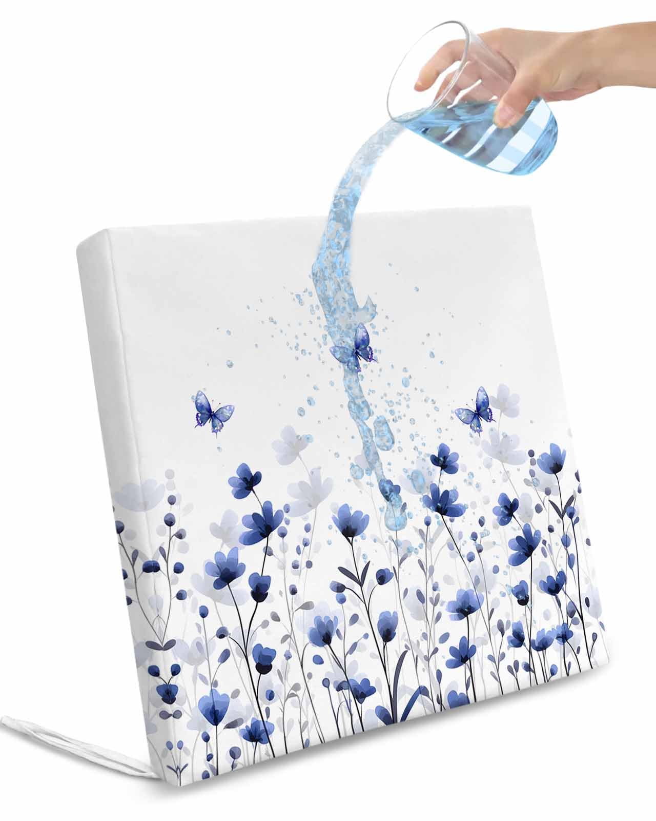 2 Pack Purple Floral Butterfly Waterproof Cushion Covers with Ties, Outdoor Patio Chaise Lounge Chair Seat Cushion Slip Covers Replacement(Only Cover) Spring Rustic Botanical Flowers 24