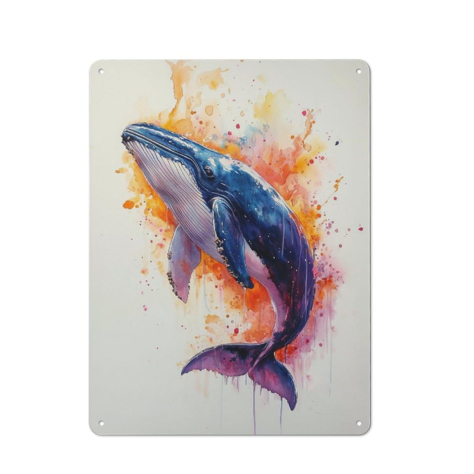Creative Watercolor Whale Office Metal Sign 40x30cm, Office Wall Decor for Hobby Room, Office, Lounge Or Living Room