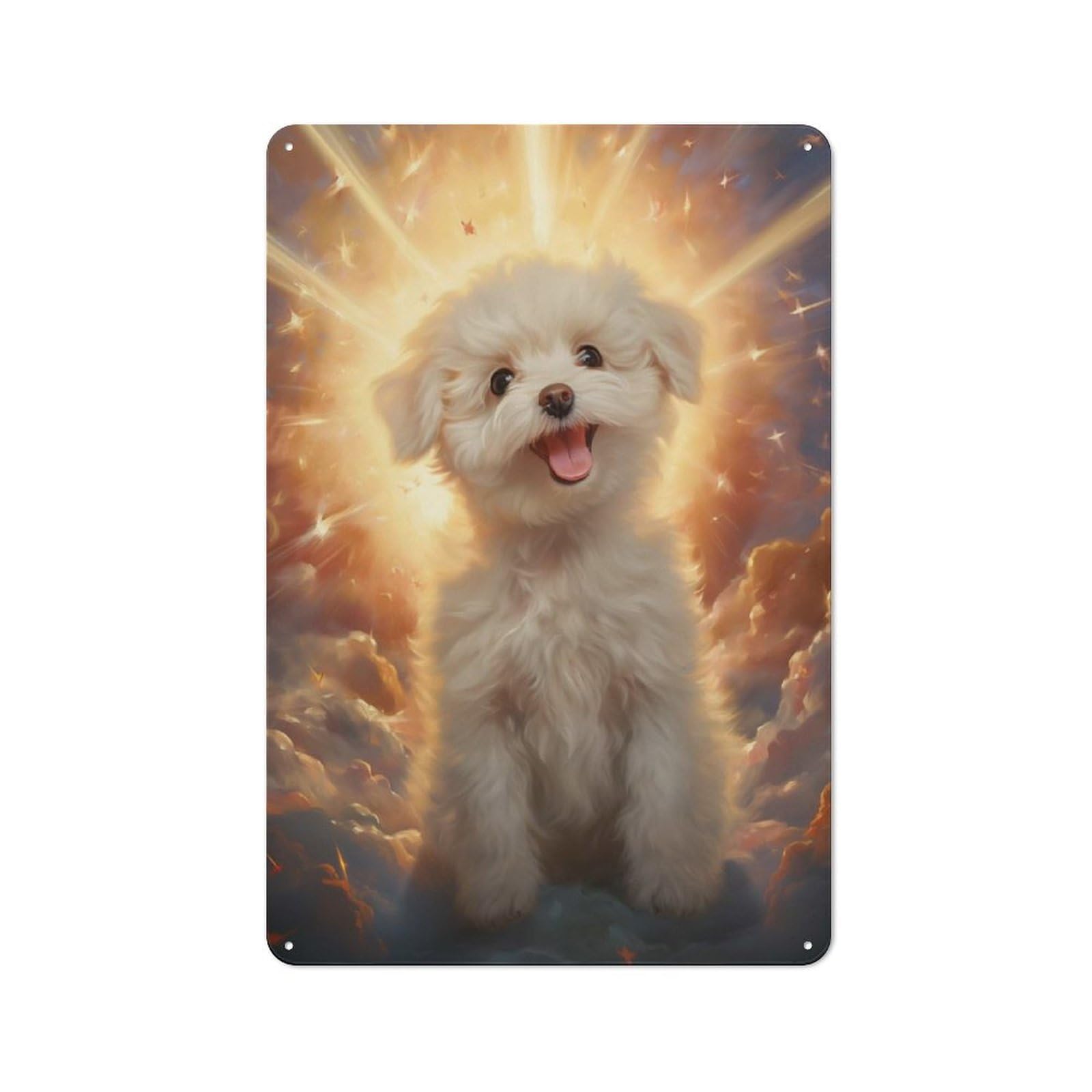 Junmoney Style-11 Smiling Bichon Frise In Heaven Rustic Metal Plaque 30X20cm For Café Or Restaurant, Wall Decor For People Reorganising Café And Restaurant